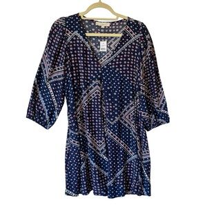 Ann Taylor Loft swing dress Medium NWT Blue red white V-neck 3/4 sleeves womens